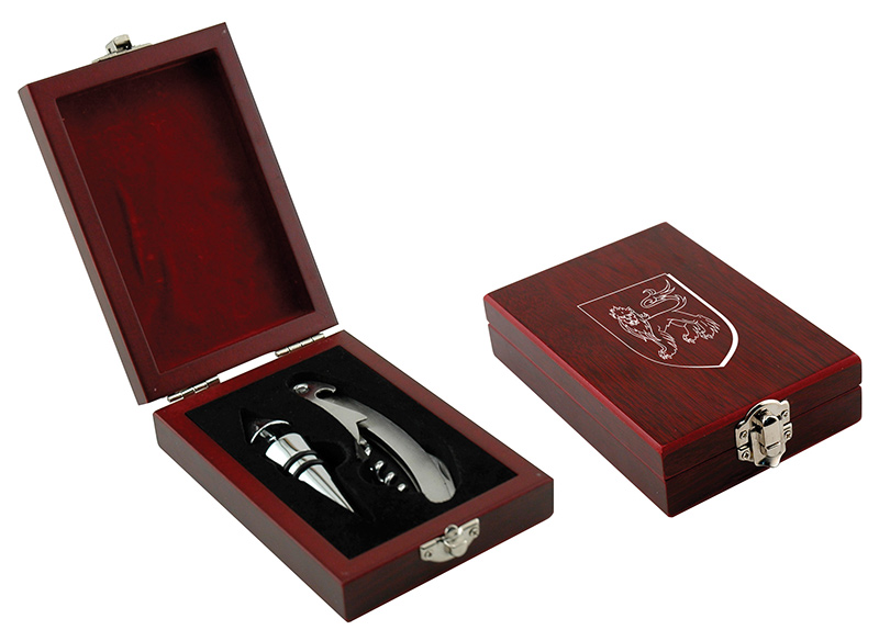 Wine Lover’s Gift Set, Corkscrew and Topper in Rosewood Case